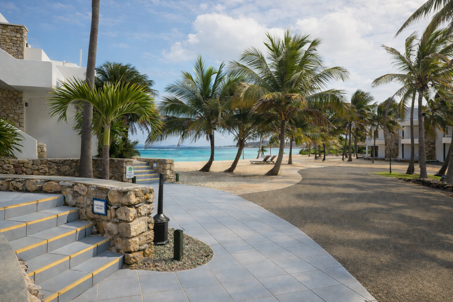 Palms Resort & Beach resort buildings and palm trees, St. Croix